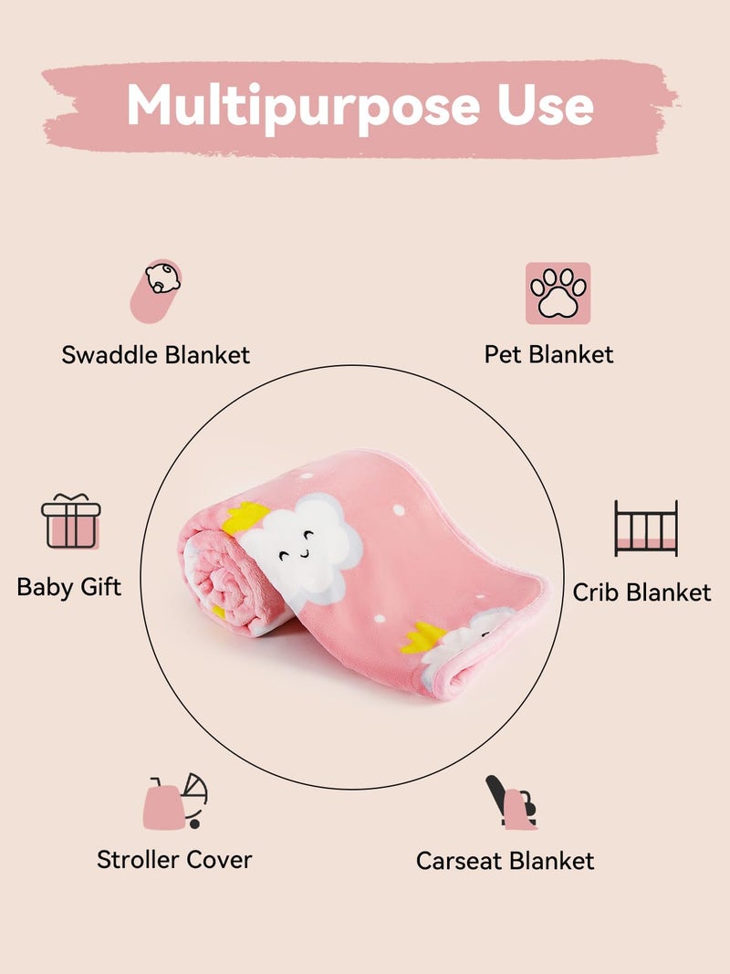 TILLYOU Toddler Flannel Blanket - Warm Cozy Baby Blanket for Boys and Girls, Smooth Cute Lightweight Blanket for Bedding Crib Stroller, 40x50 Inches, Pink Cloud - Image 4